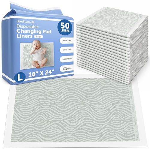 Jool Baby Disposable Changing Pad Liners for Baby (50 Count) Ultra-Absorbent Pee Pads to Protect Surfaces At Home or On the Go – Leakproof & Super Soft - Oatmeal