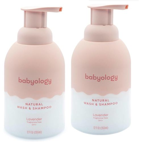 Babyology All Natural Baby Wash and Shampoo - 100% Edible Ingredients - with Organic Lavender Essential Oil (Fragrance Free) – 12 FL OZ - Good for Sensitive Skin - Non Toxic - Tear Free (Pack of 2)