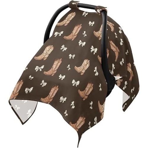 Vintage Cowgirl Boot Bows Car Seat Cover Baby Breathable Soft Infant Carseat Covers Canopies Babies Carrier Covers for Girl Boy