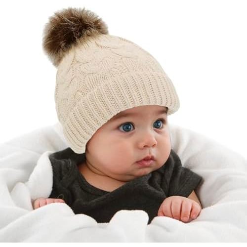 Durio Toddler Winter Hat for Girl Boy Warm Knit Baby Beanie Cute Pom Pom Winter Hat for Baby Infant Newborn Beanie 0-3 Years