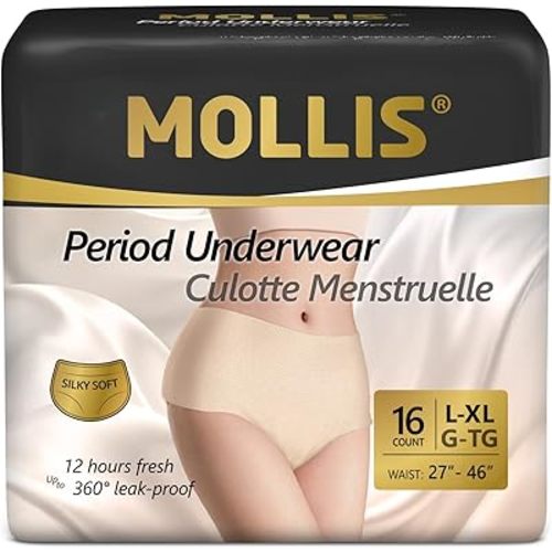 MOLLIS Disposable Period Underwear for Women, Postpartum Panties, Maternity Knickers Heavy Flow Leak Proof, Beige, Large/X-Large, 16 Count