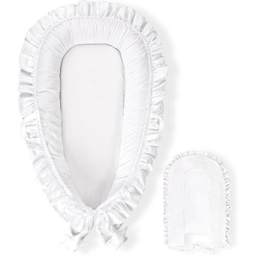 Pea Pod Baby Lounger Cover Cotton Replacement with Handmade Ruffled Design, Elegant White Baby Nest Cover for Busy Mom, Ultra Soft Skin-Friendly Cotton, Machine Washable