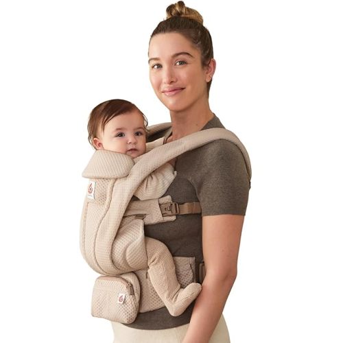 Ergobaby Omni Deluxe Baby Carrier for Newborn to Toddlers 0-48 Months (7-45 lbs) - 4-Position Breathable Mesh Baby Carrier with Ergonomic Support, Storage Pockets, and Sun Hood - Natural Beige