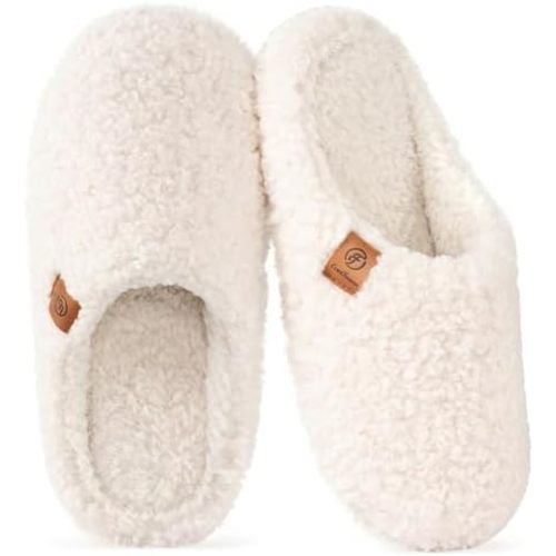 EverFoams Women’s Fuzzy Slippers Slip-on Memory Foam Indoor House Shoes