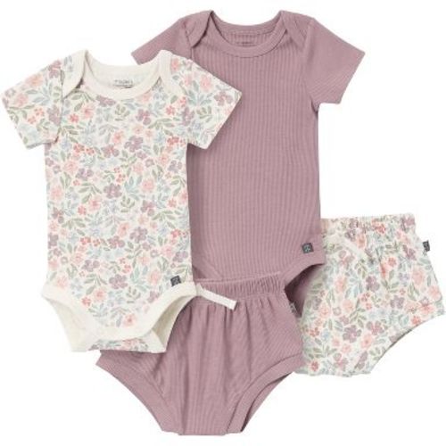 Modern Moments™ by Gerber Baby Girls' 4-Pack Short Sleeve Bodysuit and Shorts Set, Ivory Garden/Med Lilac, 18 Months