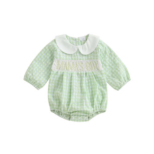 Rovasas Baby Boy Romper Casual Letter Embroidery Plaid Long Sleeve Jumpsuit