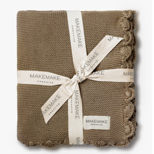 Organic Cotton Scalloped Baby Knit Blanket - Brown