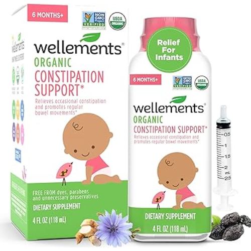 Wellements Organic Constipation Support for 6 Month+ Babies & Toddlers (4 Fl Oz) | USDA Certified & Gentle Constipation Relief* for Infants with No Harsh Laxatives with Dispenser