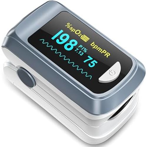 Fingertip Pulse Oximeter Blood Oxygen Saturation Monitor Pulse Ox, Heart Rate and Fast Spo2 Reading Oxygen Meter with OLED Screen Included Lanyard and 2 X AAA Batteries