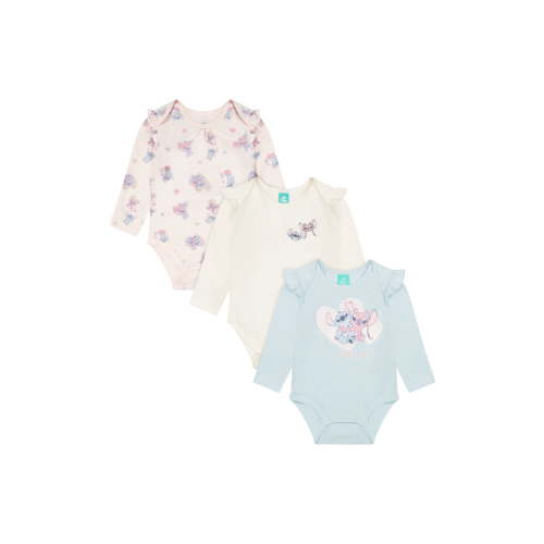 Stitch & Angel Baby Girl 3 Pack Long Sleeve Bodysuits, Size 0-24 Months
