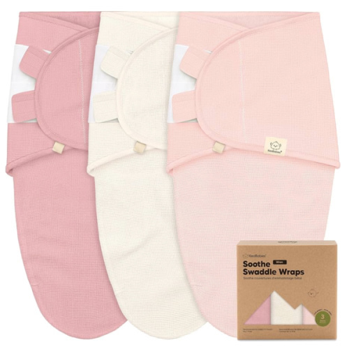 3-Pack Organic Swaddles for Newborns, Baby Sleep Sacks 0-3 Months - Baby Swaddle Wrap, Newborn Wearable Blanket, Infant Sleep Sack for Girls, Boys, Soft & Snug, Large Hook & Loop Closure (Roseate)