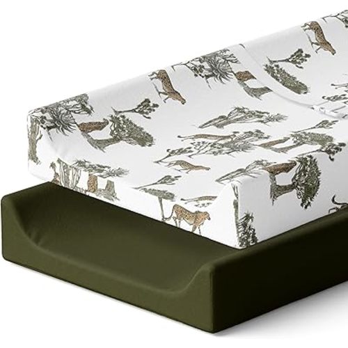 Pobibaby 2 Pack Changing Pad Covers for Boys - Premium Cotton Blend Baby Diaper Changing Table Cover, Soft Breathable Boy Nursery Pad Sheets for Standard Pads 16x32 Newborn Bedding (Safari)