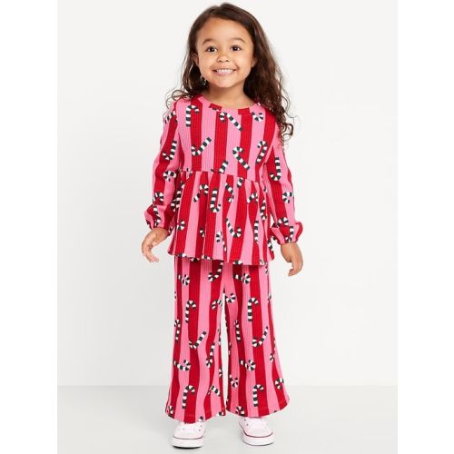 Waffle-Knit Peplum Top and Pants Set for Toddler Girls