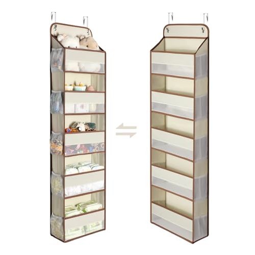 Yecaye 1 Pc 5 Tier Over the Door Organizer with 15 Pockets | 44lb Load Over the Door Storage | No Sagging Closet Organizers and Storage | Versatile Nursery Hanging Organizers for Home Dorm - Beige