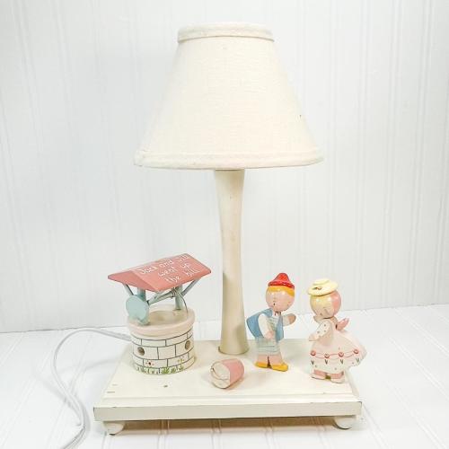 Vintage Jack and Jill Nursery Lamp: 1970s Wooden Night Light