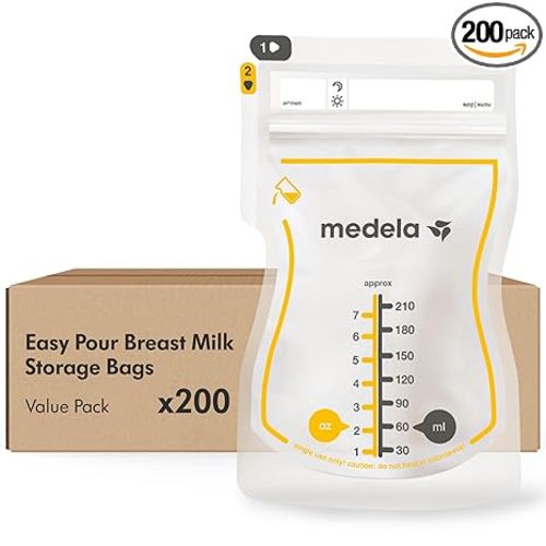 Medela Easy Pour Breastmilk Storage Bags 200 Count 7oz/210ml Disposable, Leakproof, Fast Freeze, Breast Milk Protection Recyclable & BPA Free