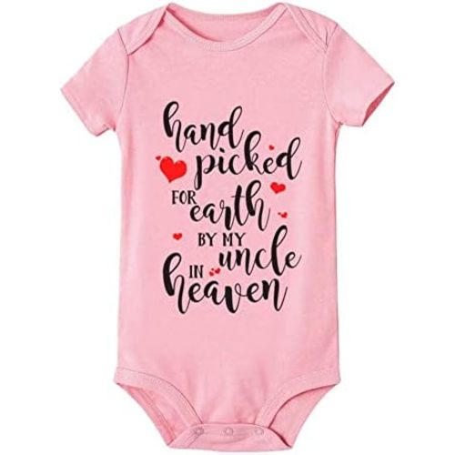 Hand Picked for Earth by My Uncle in Heaven Baby Birth Announcement Bodysuit Rompers