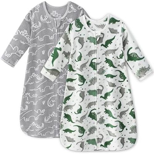 Fleece Baby Sleep Sack 6-12 Months Long Sleeve 1.0 Tog Baby Wearable Blanket Microfleece Sleeping Sack with 2-Way Zipper for Newborn Infant Grey & White Dinosaur