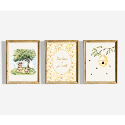 Bumble Bee Nursery Prints: Honey Bear, Gender Neutral Decor, Baby Affirmations, Yellow Nursery, Honeycomb Nursery Prints (Digital Download)
