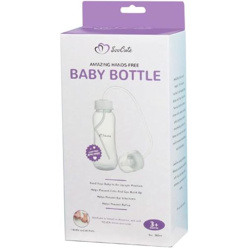 Hands-Free Baby Bottle - Anti-Colic Nursing System 9 oz Baby Bottle with Fast Flow Nipple/Teat 3m+ with Tube Straw Feeding System for Toddler 1 Year+ (1 Bottle - Soo Cute)