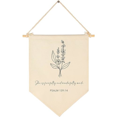 Nursery Scripture Bible Verse-Christian Botanical Decor-Canvas Hanging Pennant Flag Banner Wall Sign Decor Gift for Nursery Bedroom Playroom Front Door Baby Kids Girl Boy Teen- Birthday Christmas Gift
