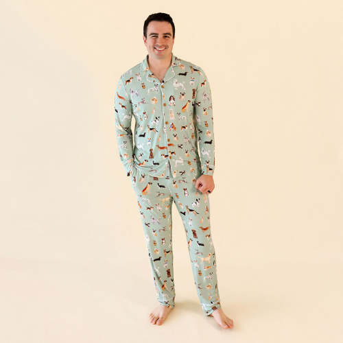 Dog Green Long Sleeve Luxe Men's Pajamas | Posh Puppies