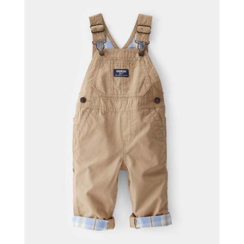 Baby Lightweight Plaid-Lined Canvas Overalls - Khaki - OshKosh | Carter's