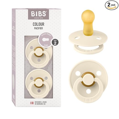 BIBS Pacifiers Colour Collection | Natural Rubber Baby Pacifier | Round Nipple | Set of 2 BPA-Free Soothers | Made in Denmark | 6+ Months (Pack of 2) | Ivory