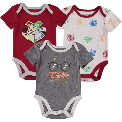 Harry Potter Baby Boys’ Short Sleeve Bodysuit Multipack Gift For Baby Girl or Boy Baby Clothes (Burgandy/Grey/White, 3-6 Months)