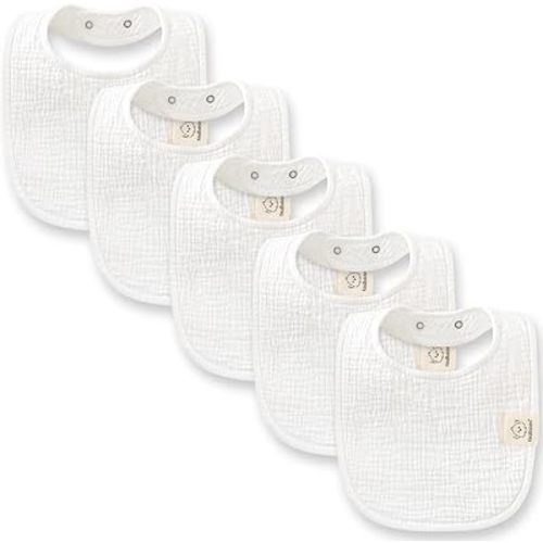 KeaBabies 5-Pack Muslin Baby Bibs for Drooling and Teething (Soft White)