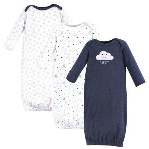Hudson Baby Infant Boy Cotton Long-Sleeve Gowns 3pk, Navy Clouds, 0-6 Months