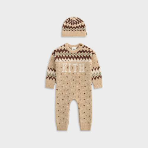 Kith Baby Novelty Fair Isle Sweater Coverall Set - Mocha Heather