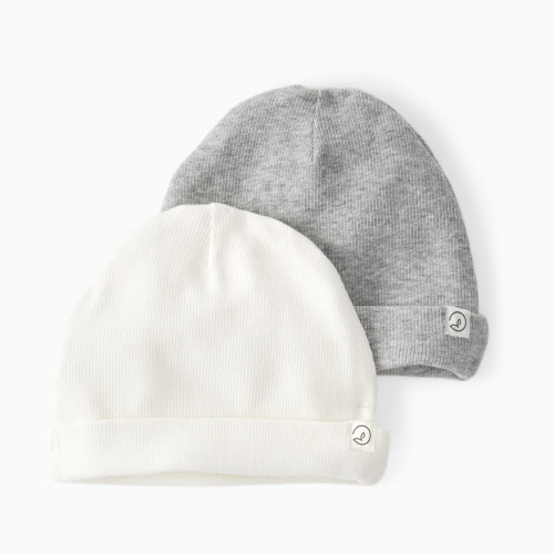 Carter's Little Planet 2-Pack Organic Cotton Rib Caps - Grey, Sweet Cream, 0-3 M