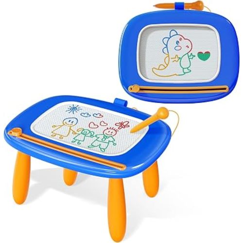 Kikidex Toddlers Toys Age 1-3, Magnetic Drawing Board, Doodle Board Pad Learning and Educational Toys for 1 2 3 Year Old Kids Birthday Gift (Dark Blue)