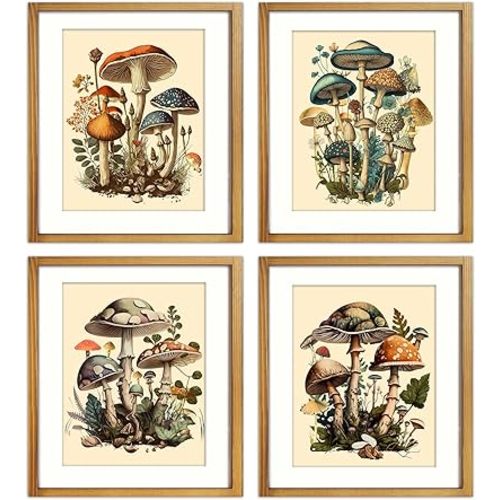 Mushroom Wall Decor Aesthetic Posters,Colorful Mushroom Poster,Vintage Mushroom Poster Fungus Wall Art Print,Children's Education Mushroom Pictures,farmhouse,Classroom,Restaurant Decor,Set of