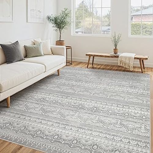 Tortania Area Rug Living Room Rugs - 6x9 Washable Large Soft Neutral Boho Moroccan Bohemian Farmhouse Rug Indoor Floor Carpet for Bedroom Under Dining Table Home Office Decor - Neutral Grey