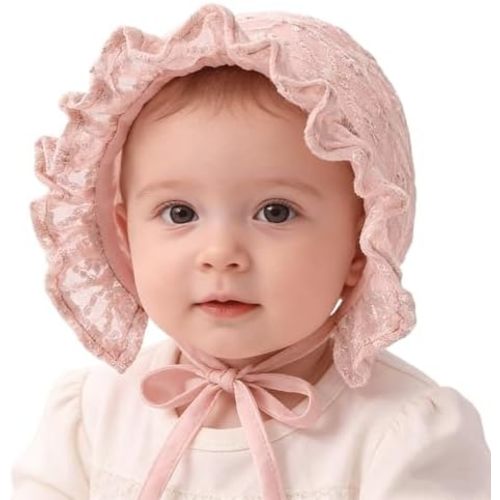 Baby Girl Soft Warm Bonnet Cap Lacy Cotton Newborn Infant Breathable Christening Eyelet Beanie Sun-Protection-Hat for 0-12M