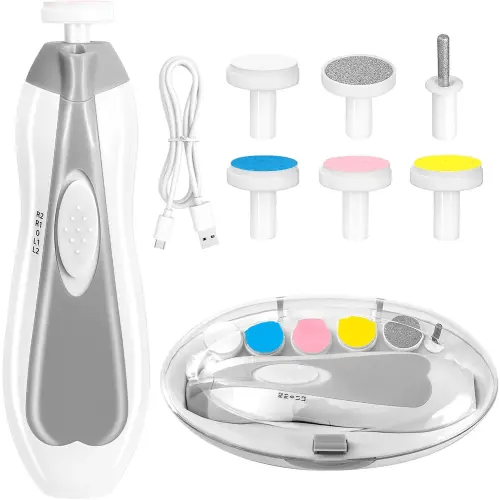 Baby Nail Trimmer Electric, 6 in 1 Rechargeable Baby Nail Clippers Manicure Set Grooming Kit for Toddler Infant or Adults (Grey)
