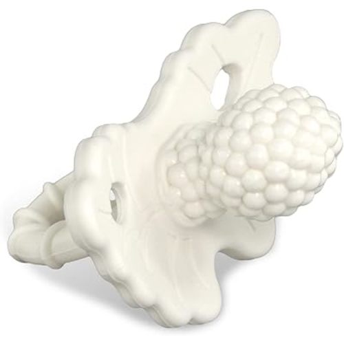 RaZbaby RaZberry Silicone Teether Pacifier – Teething Relief for Infants, Food-Grade, BPA-Free, Hands-Free Design, Natural Berrybumps Fruit Texture for Sensory Development, Freezable – Coconut