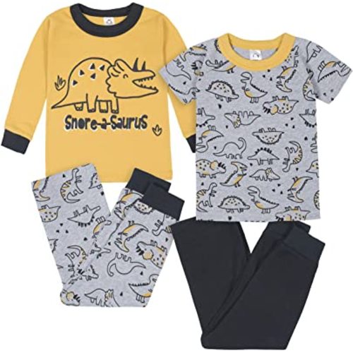 Gerber Baby Boys' 4-Piece Pajama Set, Dino Grey, 18 Months
