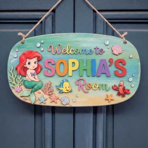 Personalized Little Mermaid Sign, Ariel Name Sign, Kid Room Sign, Kids Bedroom 3D Door Sign, Kids Room Door Decoration, Nursery Name Sign