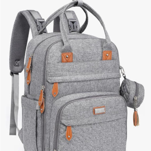 BabbleRoo Diaper Bag Backpack - Baby Essentials Travel Tote - Multi Function Water Resistant Diaper Bag, Travel Essentials Baby Bag with Changing Pad, Stroller Straps & Pacifier Case - Light Gray