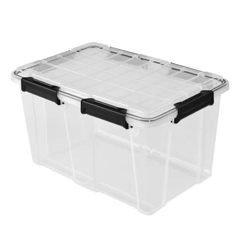 Sterilite Gasket Box, 54 Quart IP68 WaterProof Clear Plastic Storage Bin with Lid, Gasket Seal and Durable Latches, Black