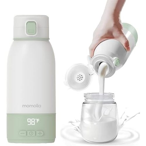Portable Milk Warmer for Travel, Bottle Warmer for Breastmilk and Formula, Milk Warmer On-The-Go, Large Capacity 17 oz. with LED Temp Control, Wireless for Bottle Feeding