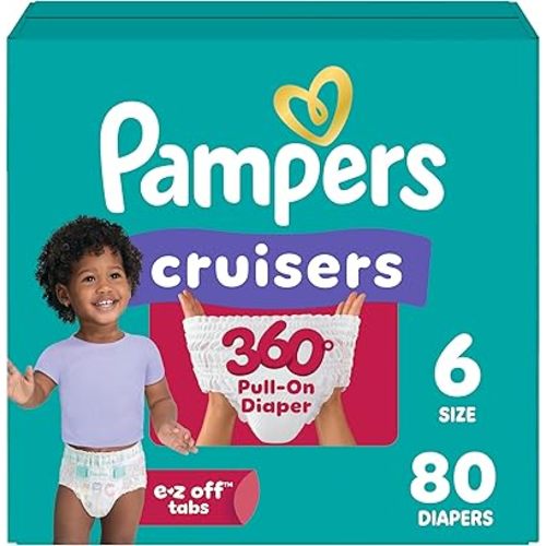 Pampers Diapers - Cruisers 360 - Size 6, 80 Count, Babyproof up to 100% Leakproof Pull-On Diaper