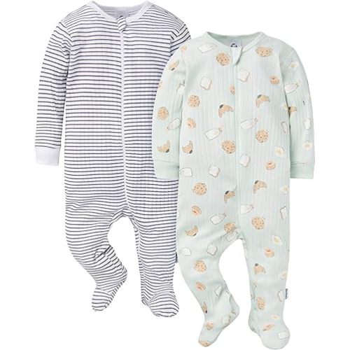 Gerber Girls' Baby Unisex 2-Pack 2-Way Zip Textured Sleep 'N Play
