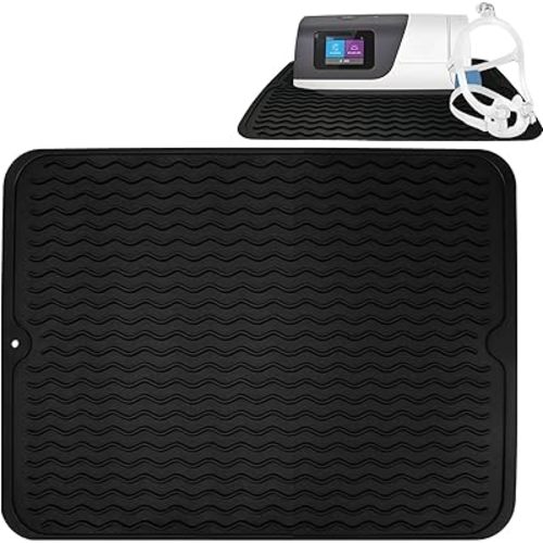 CPAP Silicone Protector Mat, Waterproof Mat,Shock Absorption Nightstand Protector Mat Reducing Noise, Non-Slip Protective Pad Ensure CPAP Machine Stays Stable On CPAP Nightstand,Black