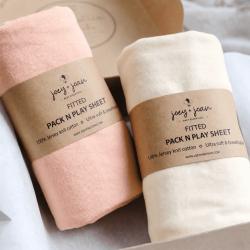 Joey and Joan Pack and Play Fitted Sheet for Graco, Peach, Ivory, 2 Count