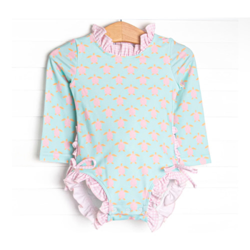 Turquoise Turtles Long Sleeve One Piece Rash Guard, Pink – Stitchy Fish