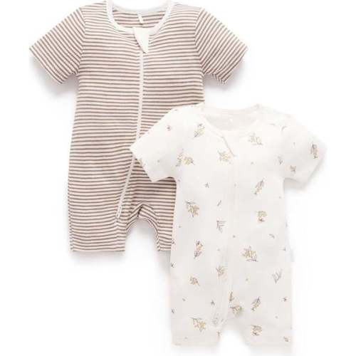 2 Pack Short Zip Romper Vanilla Wattle Bee - Purebaby | Maisonette